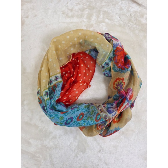 Unbranded Accessories - Orange Floral and Polka Dot Mixed Pattern Infinity Scarf Lightweight Boho